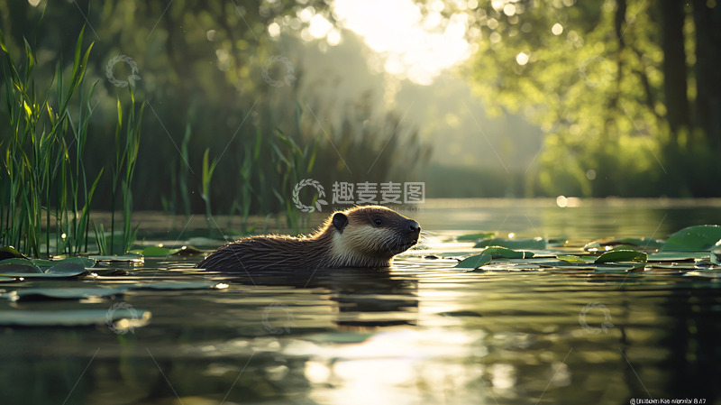 高清大图下载【趣麦麦图】水獭在水中嬉戏