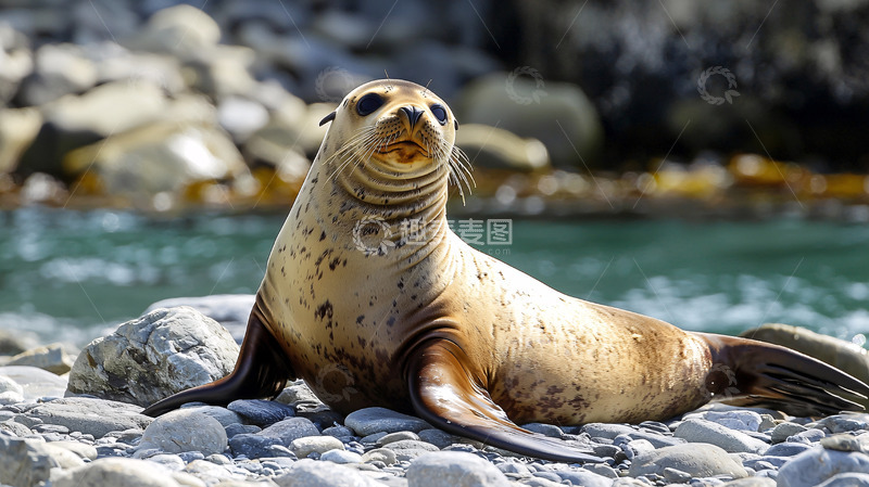 高清大图下载【趣麦麦图】海豹宝宝在岩石上