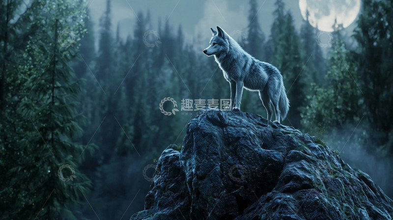 高清大图下载【趣麦麦图】月夜孤狼