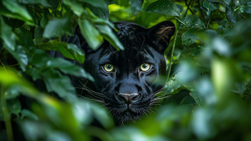 黑豹藏在绿叶丛中