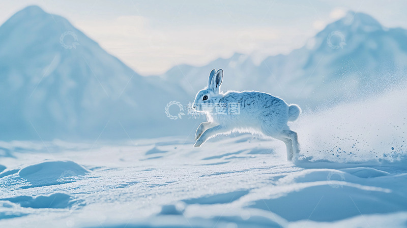 高清大图下载【趣麦麦图】雪地跳跃的白色野兔