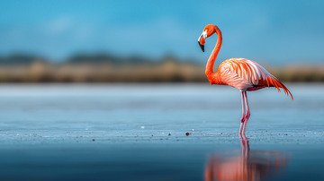 火烈鸟单腿站立水边