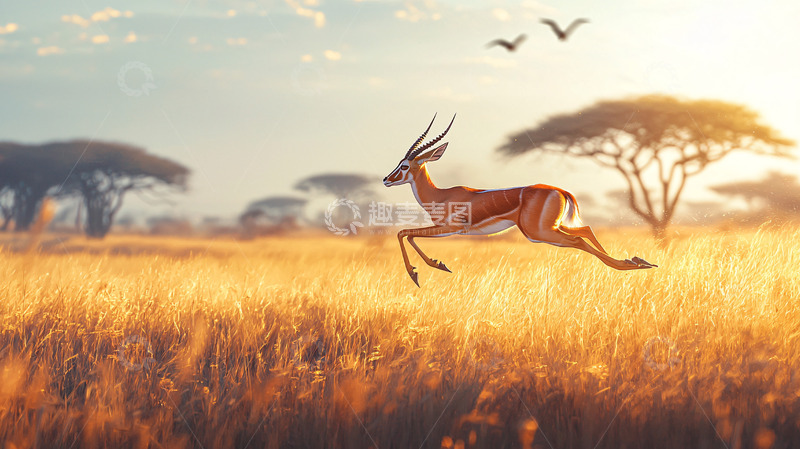 高清大图下载【趣麦麦图】非洲草原羚羊日出