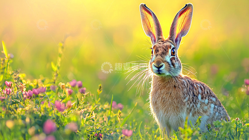 高清大图下载【趣麦麦图】阳光下田野里的兔子
