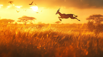 非洲草原日落跳跃羚羊