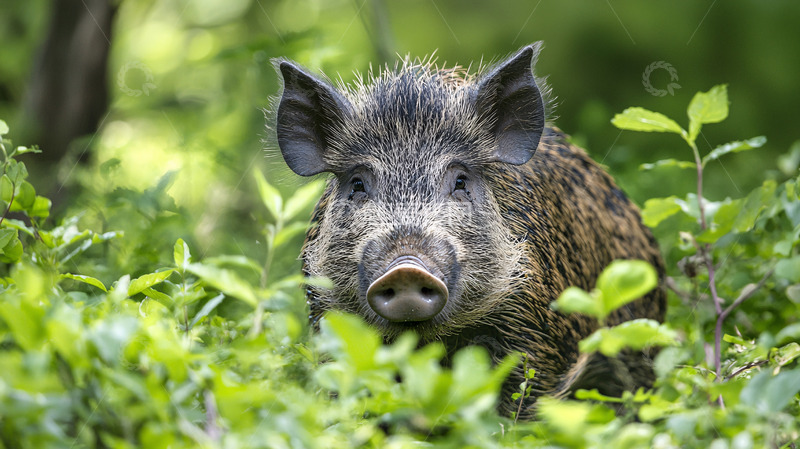 高清大图下载【趣麦麦图】森林中的野猪
