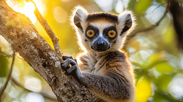 阳光下树枝上的狐猴