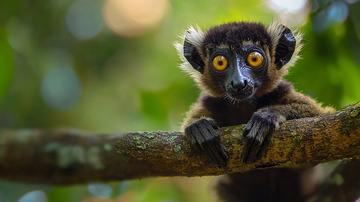 黑白色狐猴幼崽树枝上