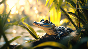 阳光下的幼年鳄鱼