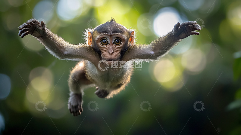 高清大图下载【趣麦麦图】小猴子空中飞跃