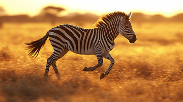 斑马幼崽奔跑夕阳草原