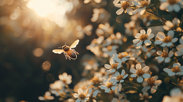 蜜蜂采蜜飞行特写