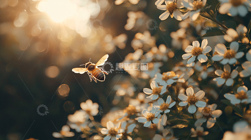 蜜蜂采蜜飞行特写