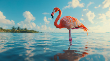 粉色火烈鸟海边风景