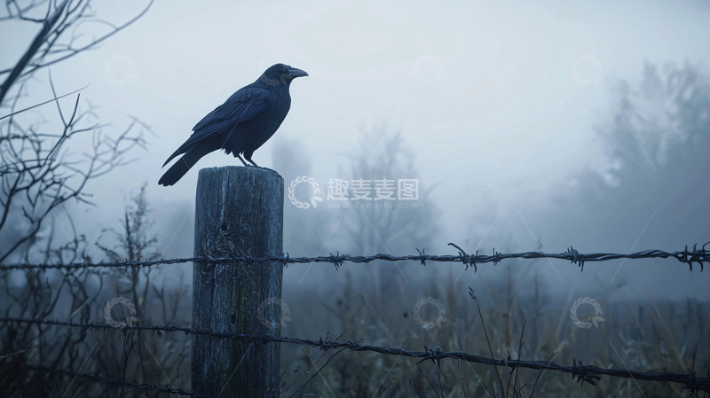 高清大图下载【趣麦麦图】雾中乌鸦