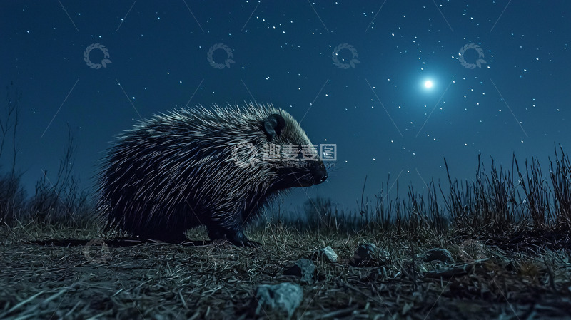 高清大图下载【趣麦麦图】夜色下的刺猬