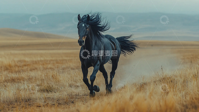 高清大图下载【趣麦麦图】奔腾的黑马