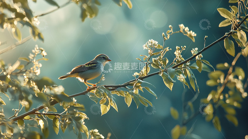 高清大图下载【趣麦麦图】清晨树枝上的小鸟