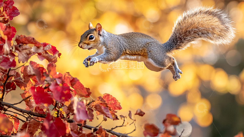 高清大图下载【趣麦麦图】秋日松鼠跳跃