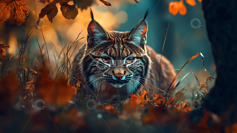 高清大图下载【趣麦麦图】秋季森林猛兽猞猁