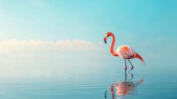 粉红火烈鸟水中漫步