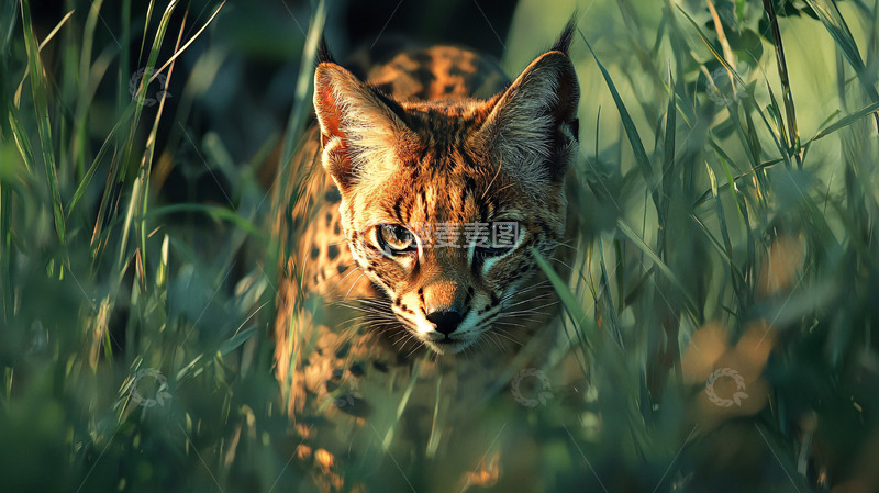 高清大图下载【趣麦麦图】草丛中的狞猫