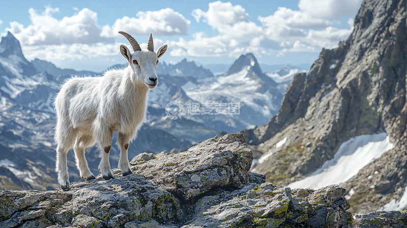 高清大图下载【趣麦麦图】雪山上的白色山羊