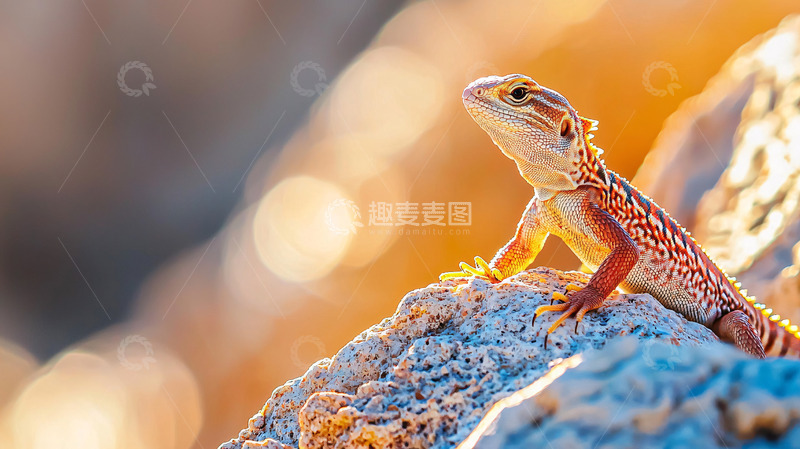 高清大图下载【趣麦麦图】阳光下岩石上的鬃狮蜥