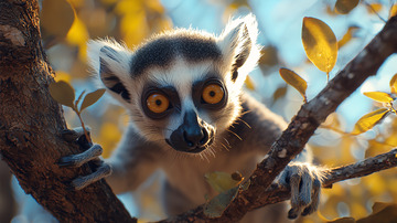 树枝上的环尾狐猴幼崽