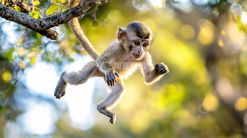 高清大图下载【趣麦麦图】树枝上跳跃的小猴子