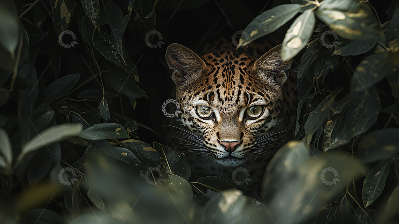 高清大图下载【趣麦麦图】丛林中豹猫凝视