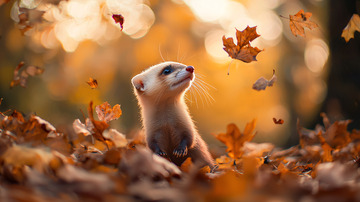 秋日黄叶中可爱的小貂