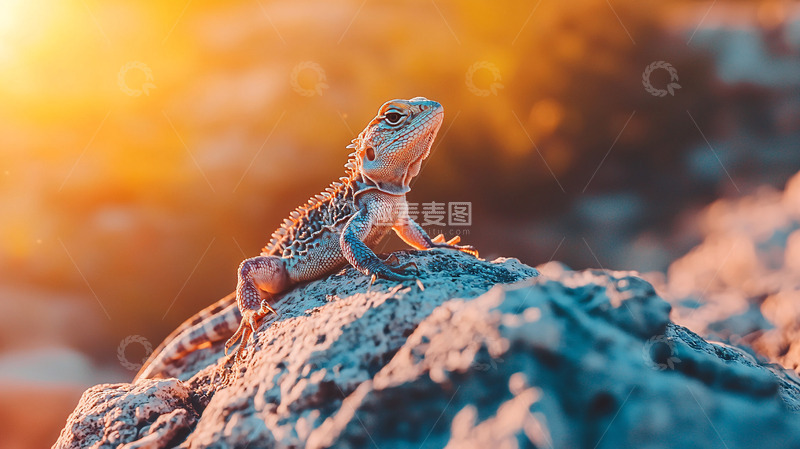 高清大图下载【趣麦麦图】日落时分岩石上的蜥蜴