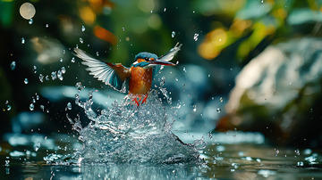 翠鸟捕鱼高清图片