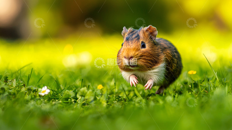 高清大图下载【趣麦麦图】绿草地上奔跑的豚鼠
