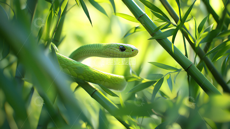 绿蛇在竹林中