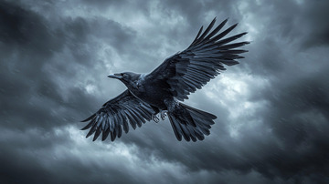 乌鸦飞翔暗色天空