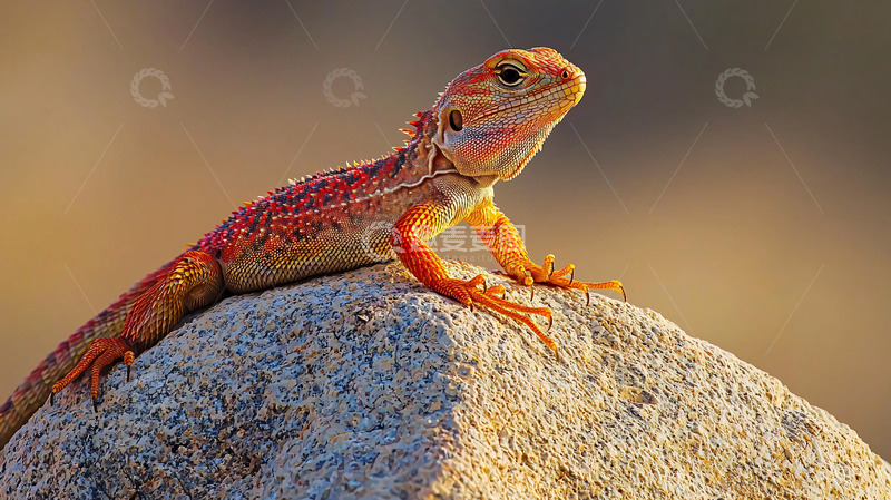 高清大图下载【趣麦麦图】红鬃蜥蜴栖息在岩石上