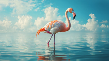 粉红火烈鸟水边风景