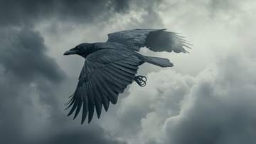 乌鸦飞翔在阴暗天空