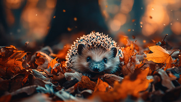 秋天树林里的小刺猬