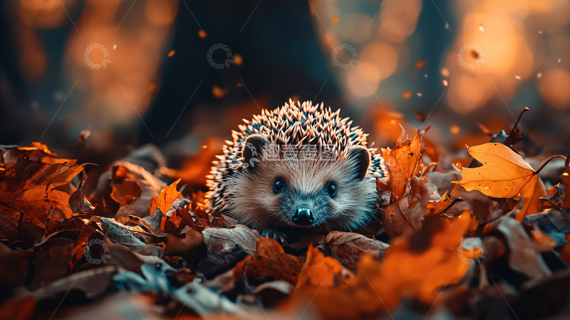 高清大图下载【趣麦麦图】秋天树林里的小刺猬