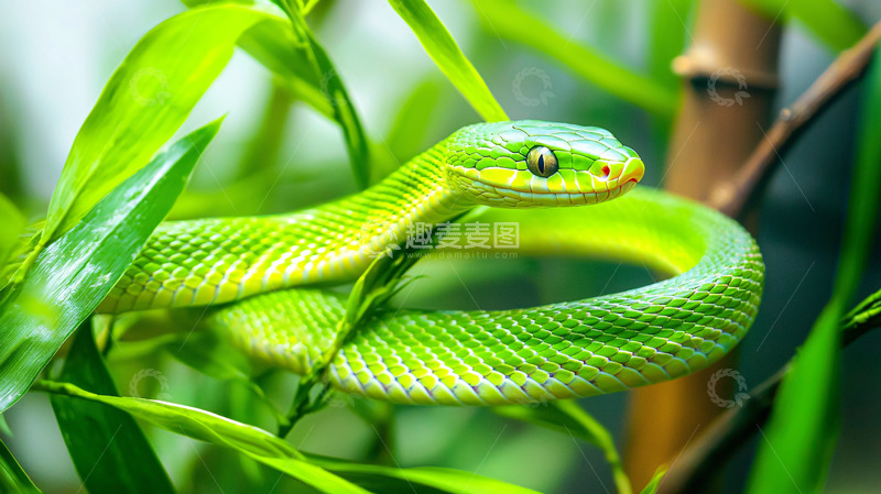 高清大图下载【趣麦麦图】绿色的竹叶青蛇