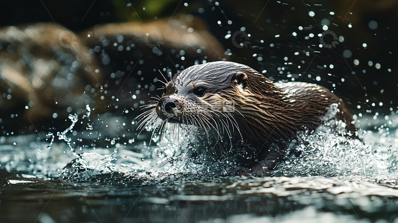 高清大图下载【趣麦麦图】水獭戏水