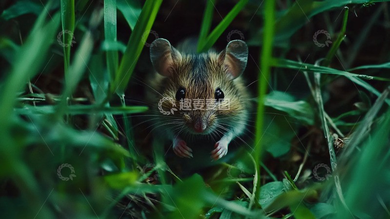 高清大图下载【趣麦麦图】小老鼠藏在草丛里