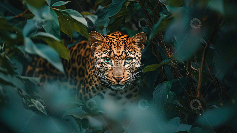 高清大图下载【趣麦麦图】豹子藏身绿叶丛中