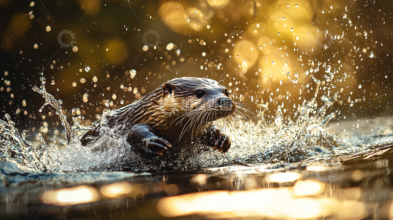 高清大图下载【趣麦麦图】水獭戏水