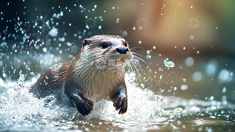 高清大图下载【趣麦麦图】水獭出水嬉戏