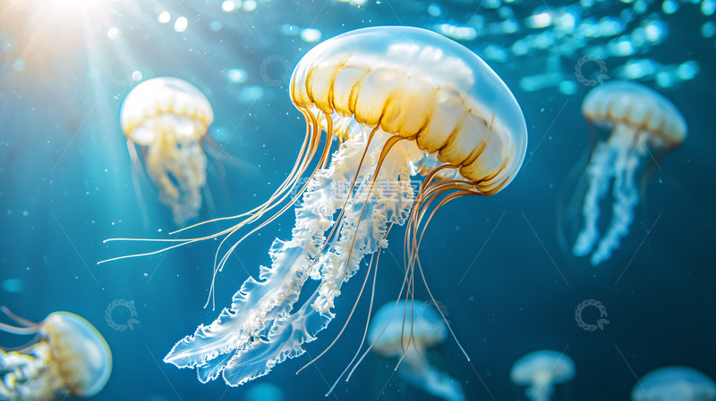 高清大图下载【趣麦麦图】阳光下成群的水母