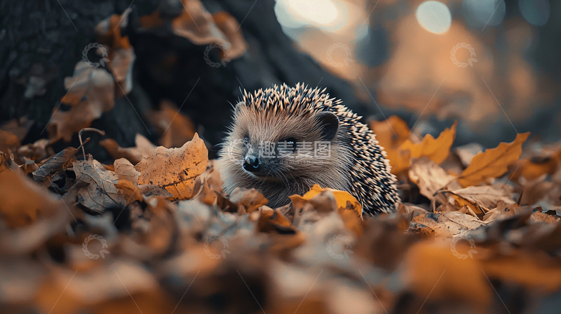 高清大图下载【趣麦麦图】秋天树林里的刺猬